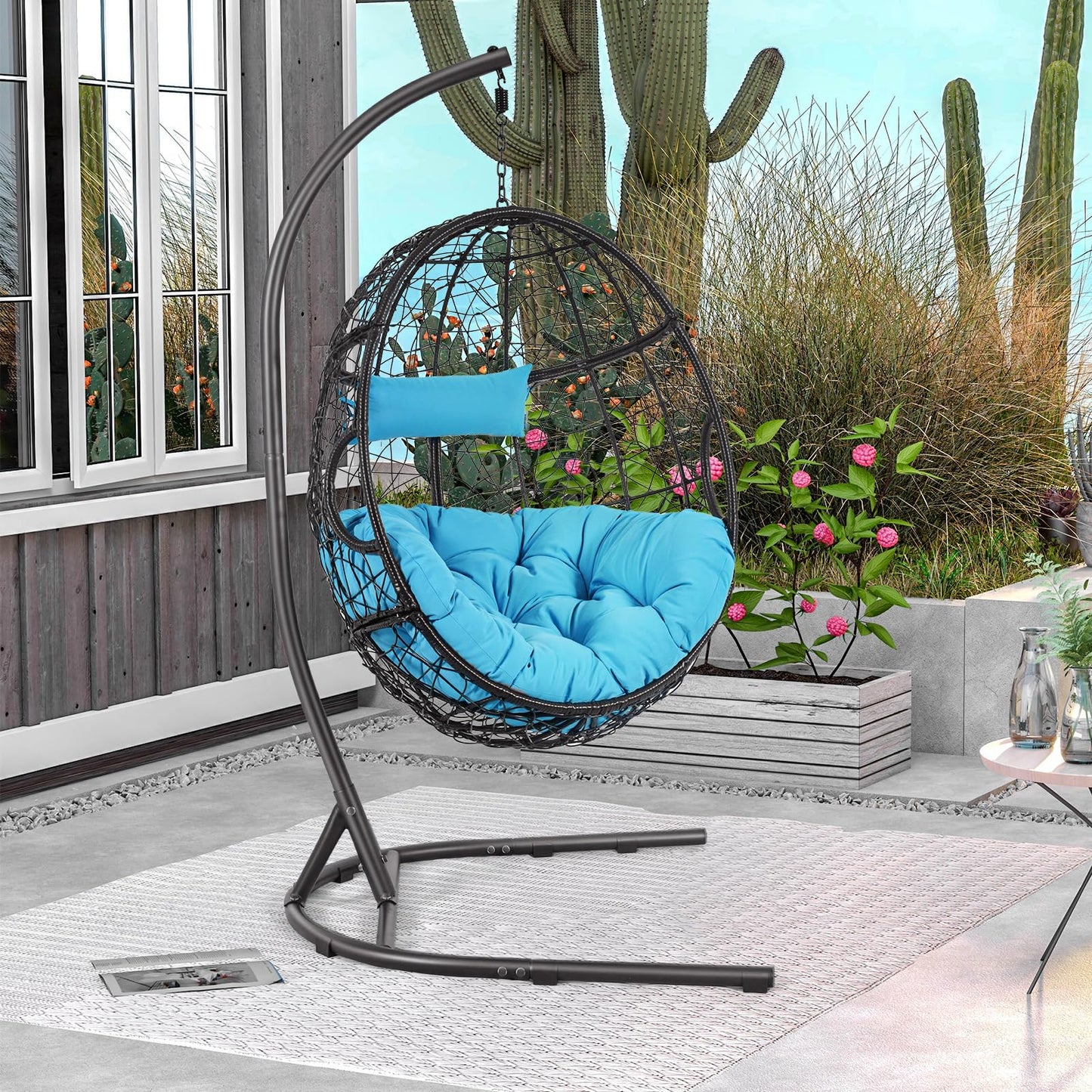 Tangkula Egg Chair with Stand, Hanging Egg Swing Chair with Removable Seat Cushion & Headrest