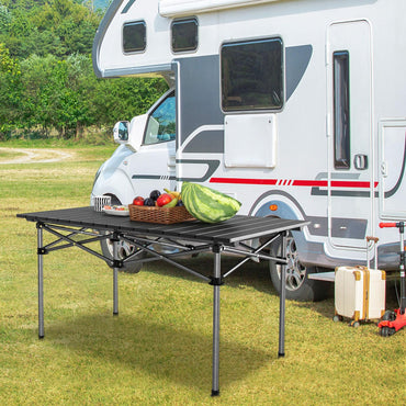 Tangkula Aluminum Folding Camping Table, Lightweight Roll-up Camp Table for 4-6 People with Large Tabletop & Carry Bag