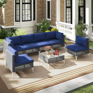 Ensemble de meubles d'extérieur Tangkula 7 pièces Patiojoy, canapé sectionnel en osier avec coussins