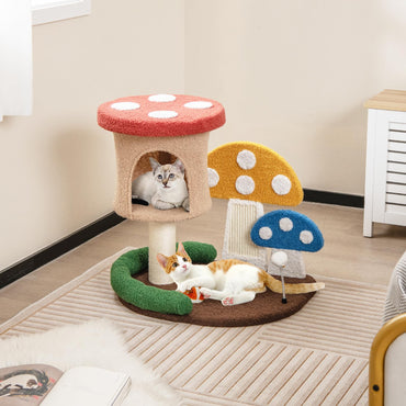 Arbre à chat Tangkula 23,5 pouces en forme de champignon, tour à chat mignonne avec poteau en sisal entièrement enveloppé, griffoir et balle à ressort