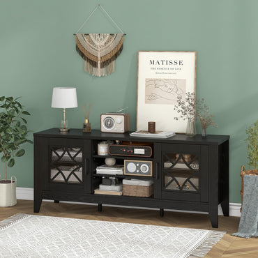Tangkula Farmhouse TV Stand for TVs Up to 65-in, Classic Media Entertainment Center w/Glass Door Cabinets & 4 Adjustable Shelves