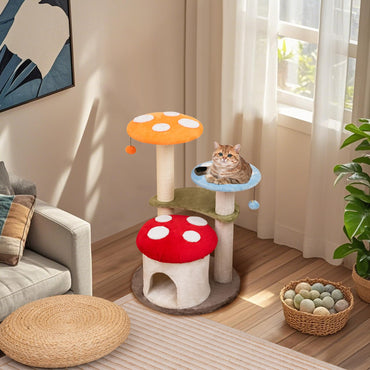 Tangkula Arbre à chat champignon, 35 pouces, mignon arbre à chat avec poteaux à griffer en sisal, condo pour chat