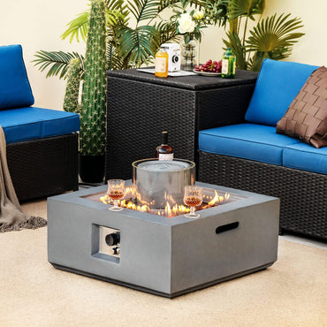 Table de foyer Tangkula de 28" avec fontaine, table de foyer carrée de 50 000 BTU avec brûleur en acier inoxydable