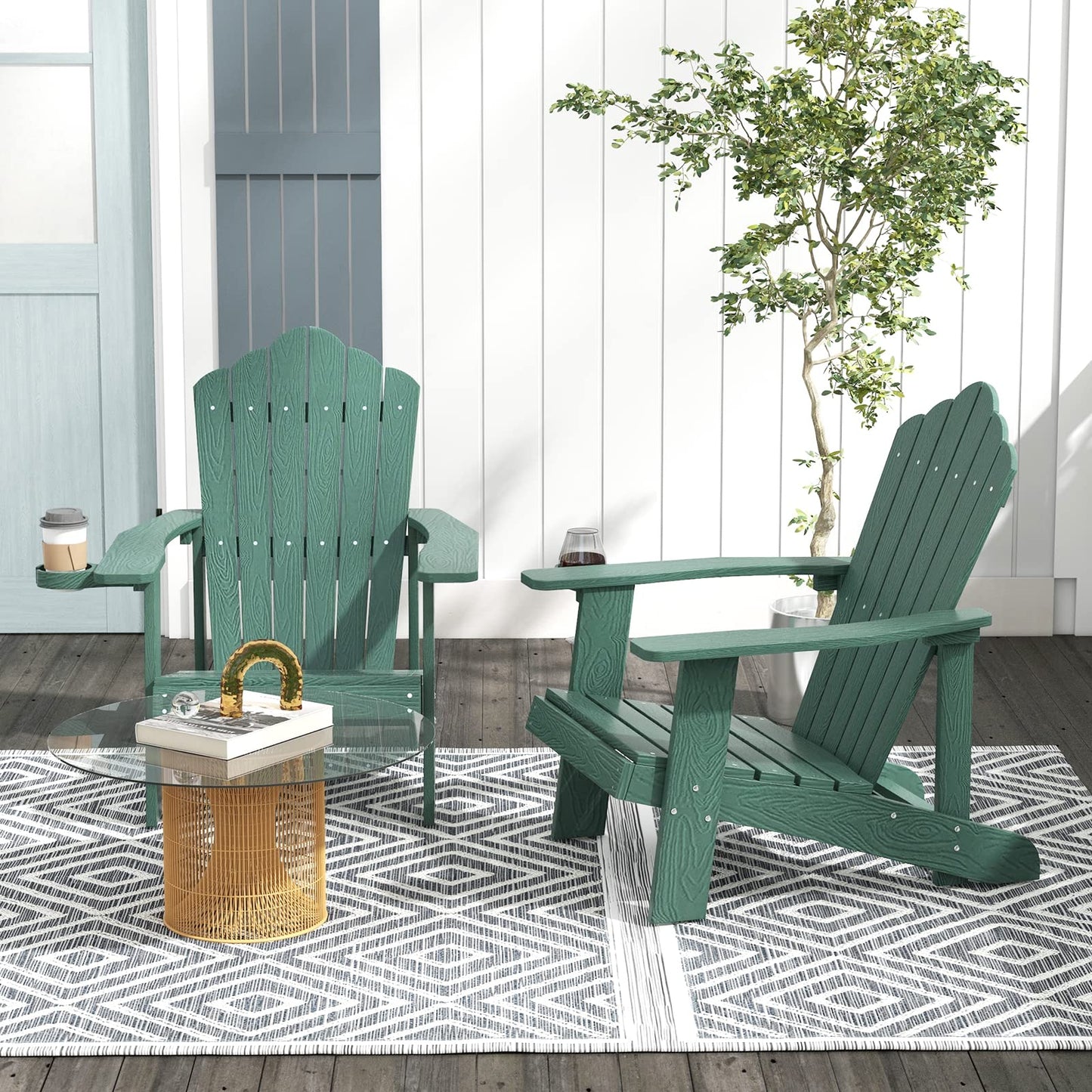 Tangkula Oversized Adirondack Chair, Patio Lounge Chairs w/Adjustable Cup Holder