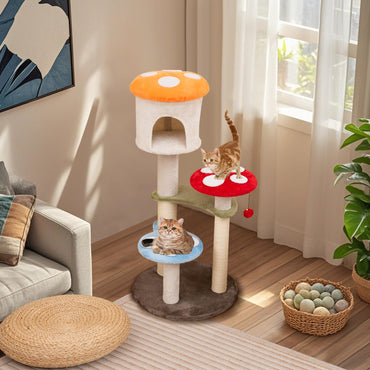 Arbre à chat Tangkula en forme de champignon, tour à chat mignonne de 122 cm avec poteaux à gratter en sisal, appartement supérieur