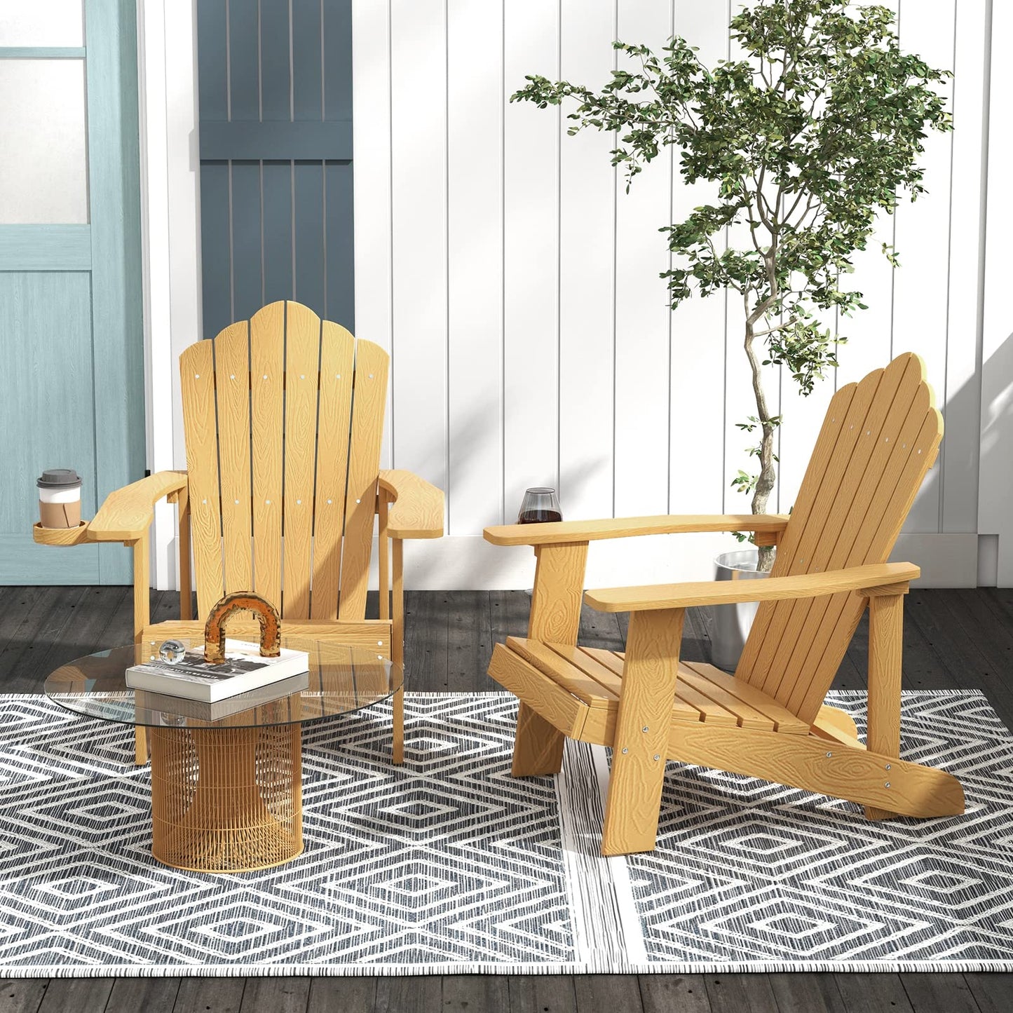 Tangkula Oversized Adirondack Chair, Patio Lounge Chairs w/Adjustable Cup Holder