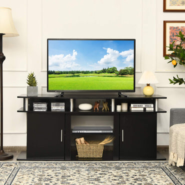 Modern TV Stand for TVs up to 70 Inches, Living Room Console Table w/2 Cabinets & Open Shelves
