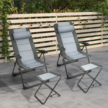 Lot de 2 chaises pliantes de patio et pouf Tangkula, ensemble de chaises de salle à manger de jardin rembourrées avec dossier réglable sur 7 niveaux