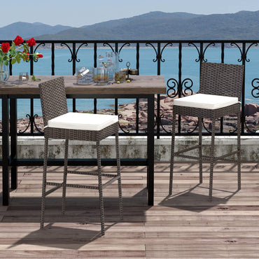 Tangkula Lot de 2 tabourets de bar en osier pour patio, chaise de bar d'extérieur
