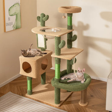 Arbre à chat Tangkula en forme de cactus, tour pour chat de 150 cm avec poteaux à griffer en sisal