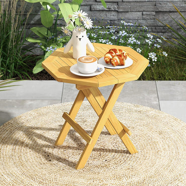 Table d'appoint pliante de patio Tangkula, table basse octogonale en bois de teck, 50,8 x 50,8 x 50,8 cm