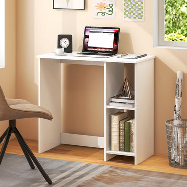 Tangkula Petit Bureau Blanc avec Étagères, Bureau Compact pour Petit Espace
