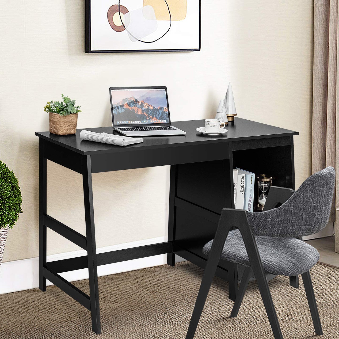 47.5" Computer Desk with 2 Storage Drawers, Small Computer Table Study Writing Desk