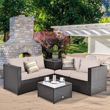 Ensemble de patio 4 pièces en osier avec rangement Tangkula