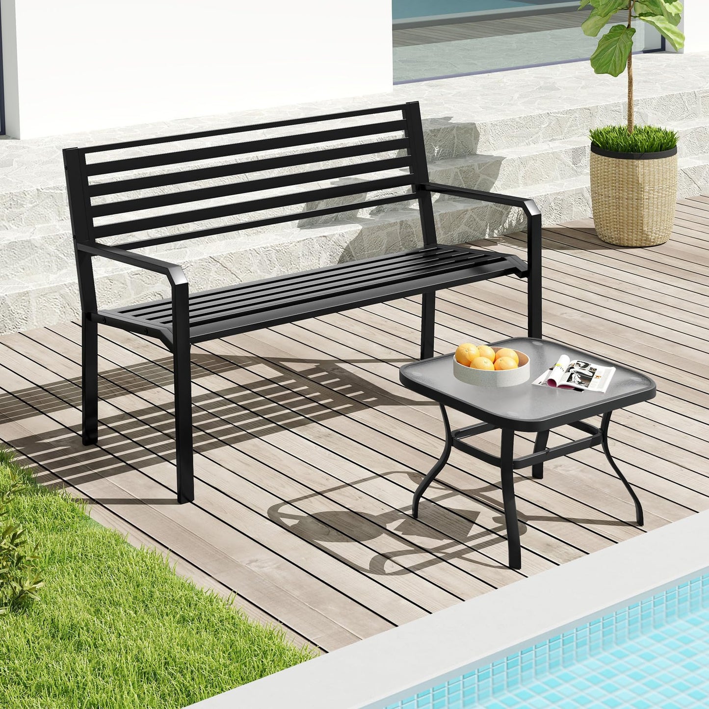 Tangkula 50” Outdoor Metal Park Bench