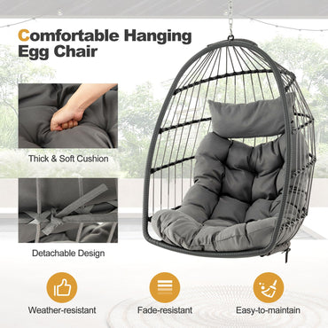 Tangkula Hanging Egg Chair Foldable Wicker Hammock Chair