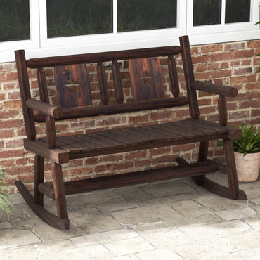 Banc à bascule Tangkula pour terrasse, double fauteuil à bascule en bois carbonisé avec siège ergonomique