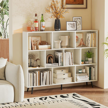 Tangkula Modern 55" L 10-Cube Bookcase with 5 Tapered Metal Legs