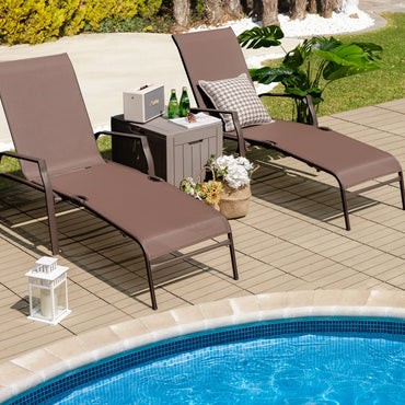 Tangkula 2 Piece Patio Adjustable Folding Stackable Chaise Lounge W/ 5-Position Backrest (Brown)
