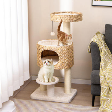Arbre à chat Tangkula moderne, tour pour chat multi-niveaux de 104 cm avec condo en peluche de quenouille et perchoir supérieur