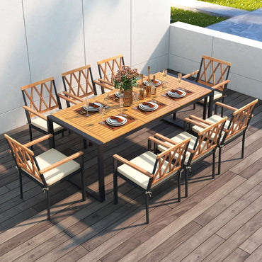 Tangkula 9 Pieces Patio Dining Set(Natural & Black)