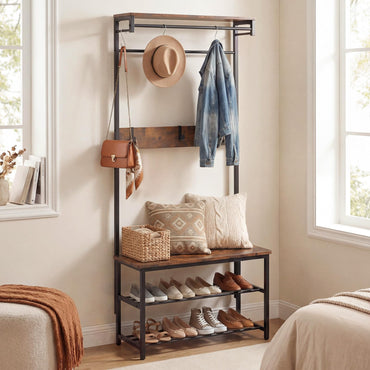 Tangkula Hall Tree with Bench and Shoe Storage for Entryway