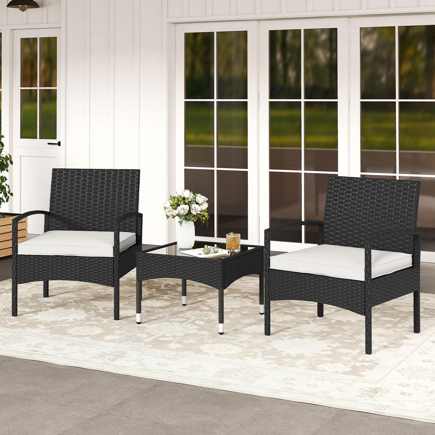 Tangkula 3 Piece Patio Furniture Set for Porch Balcony Backyard Poolside