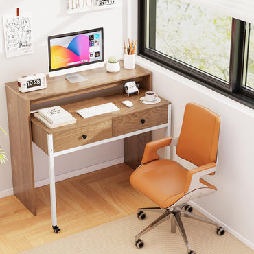 Tangkula Extendable Computer Desk with 2 Storage Drawers