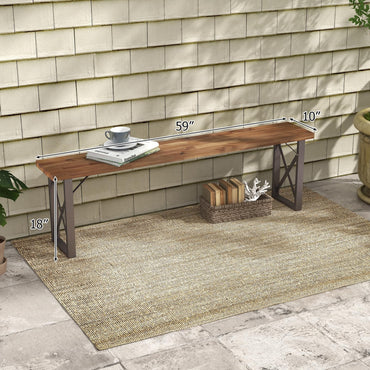 Tangkula Lot de 2 bancs d'extérieur en bois d'acacia, banc de patio de 150 cm avec cadre en métal, charge maximale de 360 kg