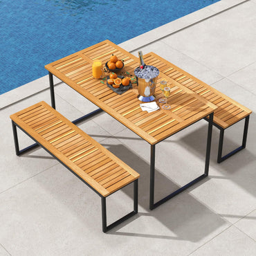 Tangkula 3 Pieces Outdoor Dining Set for 6 People