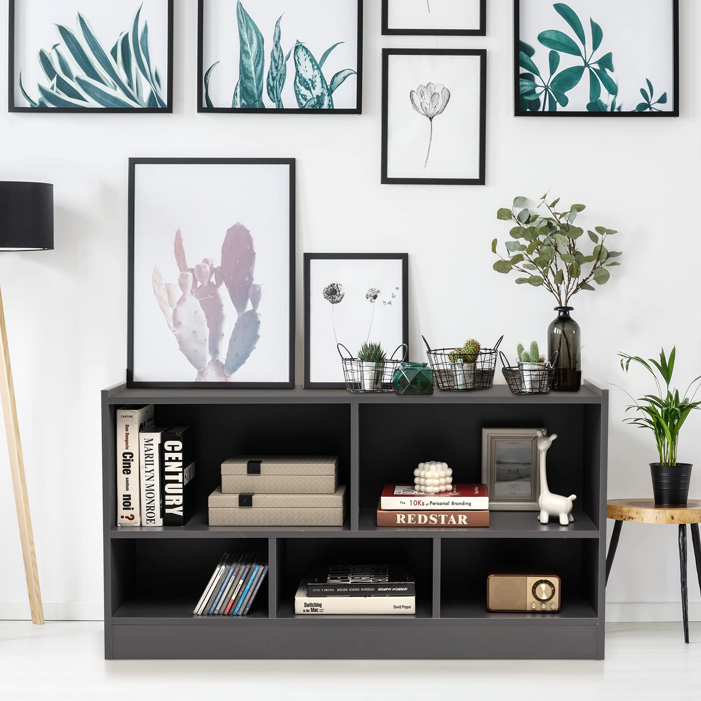 Tangkula Wood Storage Cube Bookcase, Multipurpose Display Storage Cabinet