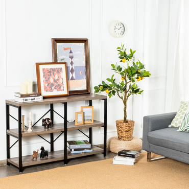 Tangkula Table console rustique, table console à 3 niveaux avec étagères, table de vestibule industrielle avec pieds réglables, meuble TV de salon