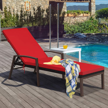 Chaise longue de patio en rotin, transat inclinable d'extérieur avec coussin et accoudoir