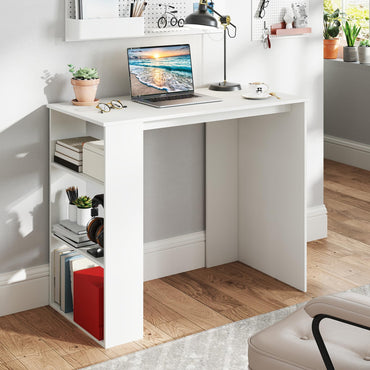 Tangkula Small White Desk with 3-Tier Bookshelf