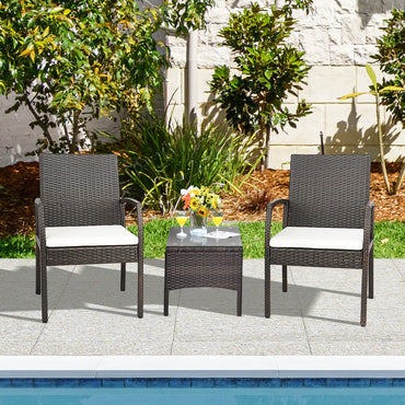 Tangkula Lot de 2 chaises de salle à manger en osier pour terrasse, fauteuils d'extérieur en rotin PE avec coussin amovible