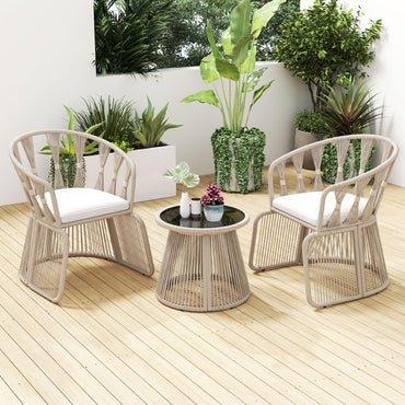 Tangkula 3 Piece Patio Leisure Chair Set with Tempered Glass Tabletop