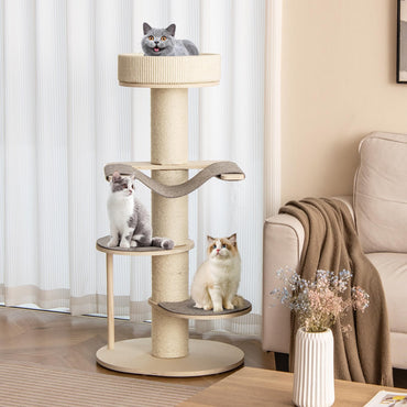 Arbre à chat en bois Tangkula, tour à chat multicouche de 119 cm avec poteaux à griffer recouverts de sisal de 14,5 cm d'épaisseur et moquette