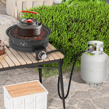 Foyer au propane de table Tangkula de 17 pouces, foyer à gaz de 58 000 BTU avec pieds pliants et grille amovible