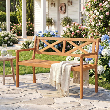 Tangkula Acacia Wood Outdoor Loveseat Bench