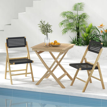 Lot de 2 chaises pliantes de jardin Tangkula, en teck massif avec assise et dossier en corde tressée