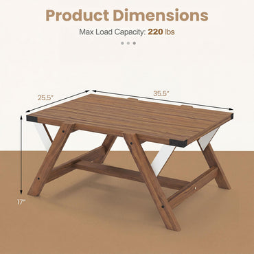 Tangkula Farmhouse 35.5-Inch Rectangle Wooden Coffee Table for Living Room