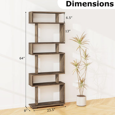 Tangkula 64" Tall 6-Tier S Shaped Bookcase with Anti-Tipping Kit