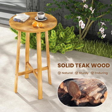 Tangkula Table de bar ronde en bois de teck, table de 61 cm de hauteur avec repose-pieds