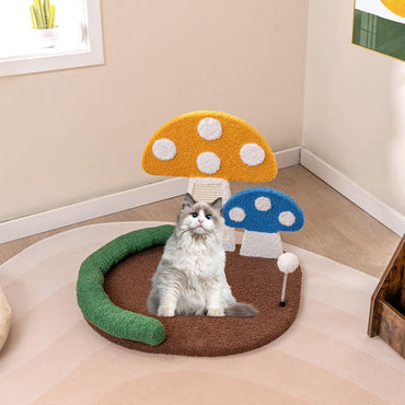 Lit pour chat Tangkula en forme de champignon de 17 pouces, griffoir pour chat avec grande plateforme large, panneau griffoir en sisal