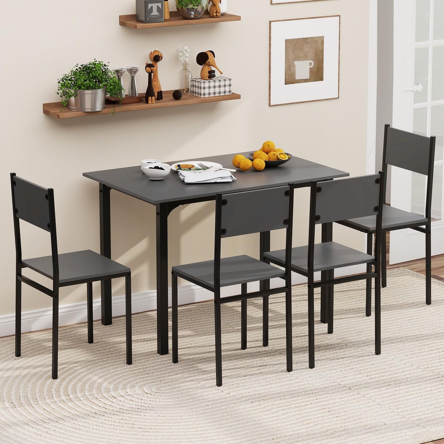 Tangkula Retro Kitchen Table and Chairs Set for 4