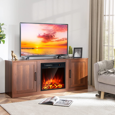 Tangkula Electric Fireplace TV Stand for TVs up to 65 Inch,with 18 Inch 1500W Faux Fireplace,Built-in Thermostat