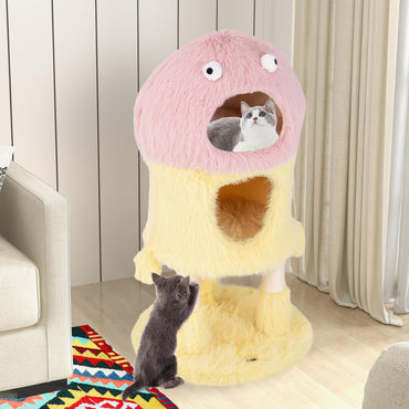 Arbre à chat Tangkula sur le thème des monstres, centre d'activités pour chats à 3 niveaux avec condo pour chats à 2 étages