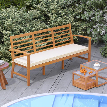 Banc en bois d'acacia Tangkula Patio de 162,5 cm, très long, 3 places, avec coussin d'assise