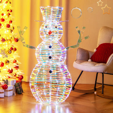 Tangkula 4 FT Christmas Lighted Iridescent Snowman, Pre-Lit Christmas Decoration with 100 White LED Lights