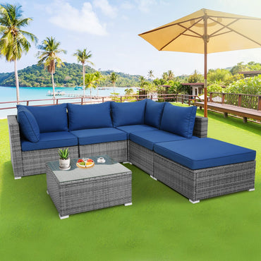 Tangkula Ensemble de canapé d'extérieur en rotin 6 pièces, ensemble modulaire rembourré avec coussins d'assise et de dossier